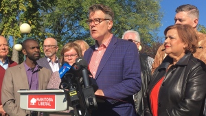 Manitoba Liberal Leader Dougald Lamont speaks in Winnipeg on Sunday Sept. 8, 2019. Lamont promised more than $1 billion a year in new spending as he released his party’s full platform in advance of Tuesday’s provincial election. THE CANADIAN PRESS/Steve Lambert