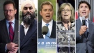 From left to right, Bloc Quebecois Leader Yves-Francois Blanchet, NDP Leader Jagmeet Singh, Conservative Party of Canada Leader Andrew Scheer, Green Party Leader Elizabeth May and Liberal Leader Justin Trudeau.