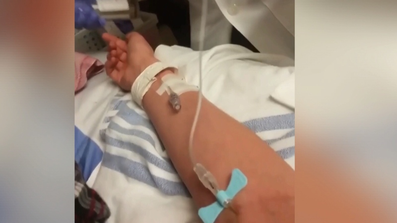 A patient films a blood test in a video posted to social media. 