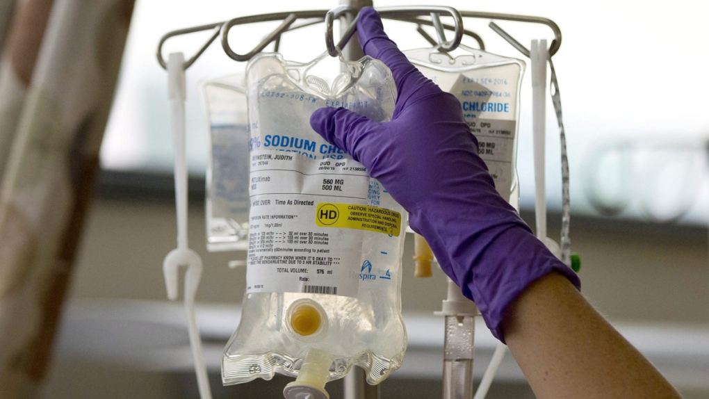 Chemotherapy medication on an intravenous stand