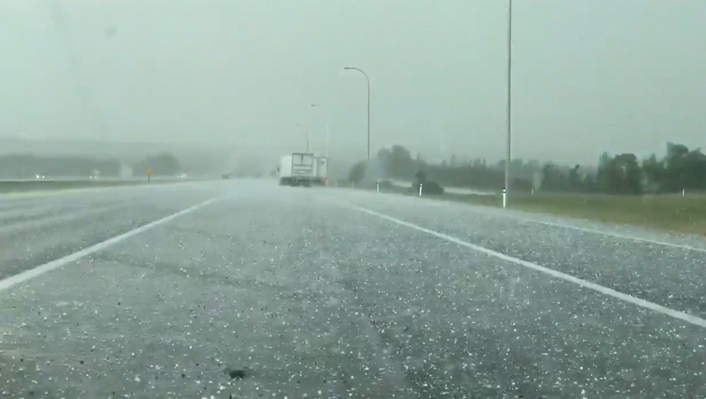 Hail, Okotoks, Highway 2, 