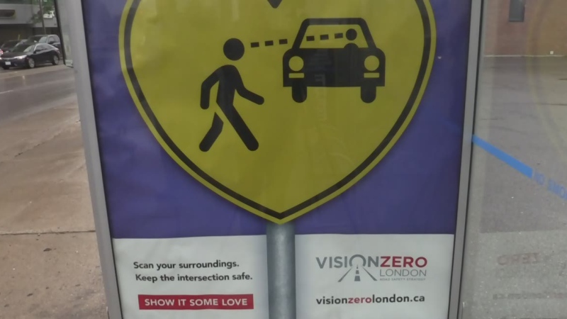 An ad for the 'Vision Zero' campaign is seen in London, Ont. on Thursday, Sept. 12, 2019. (Gerry Dewan / CTV London)
