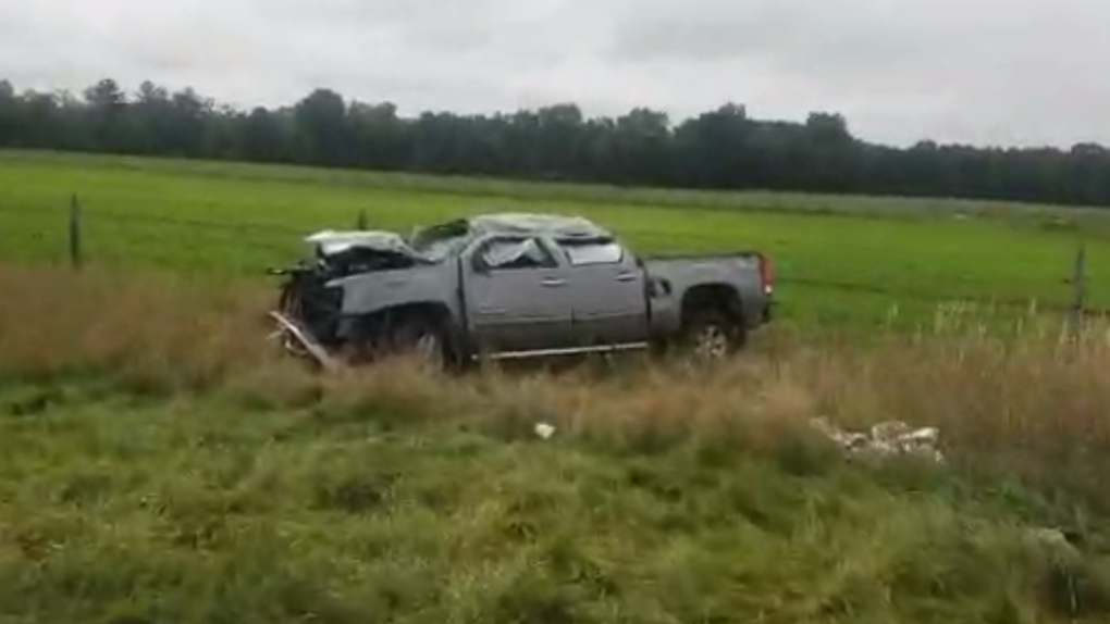 A truck after a violent rollover crash