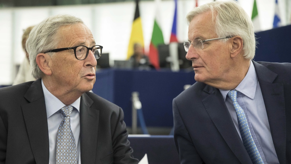 Juncker, left, and Barnier in Strasbourg