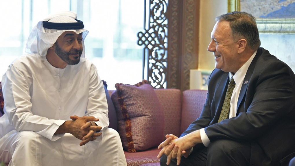 Pompeo, right, meets with bin Zayed al-Nahyan