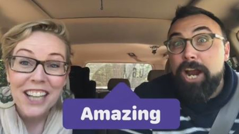 Riverview High School teachers Melanie Mealey and Armand Doucet are hitting all the right notes with their own version of carpool karaoke. (Riverview High School/Facebook)