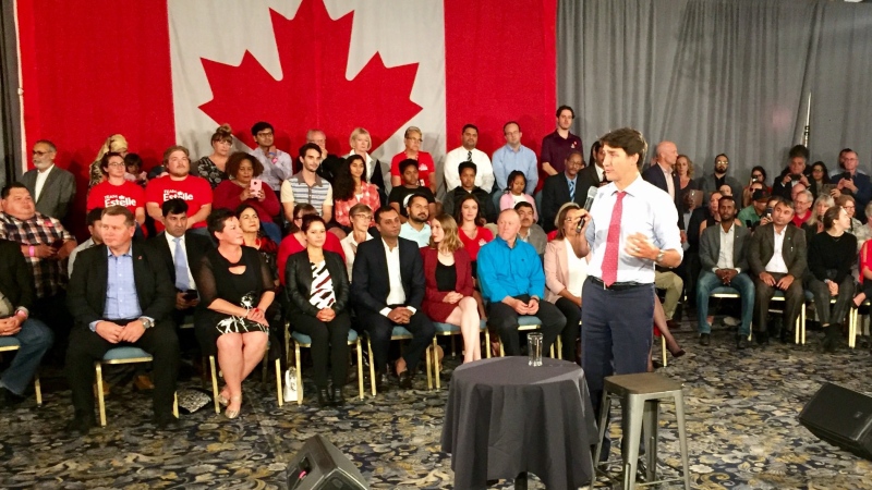 Justin Trudeau speaks at a town hall in Saskatoon on Sept. 19, 2019. (Laura Woodward/CTV Saskatoon)
