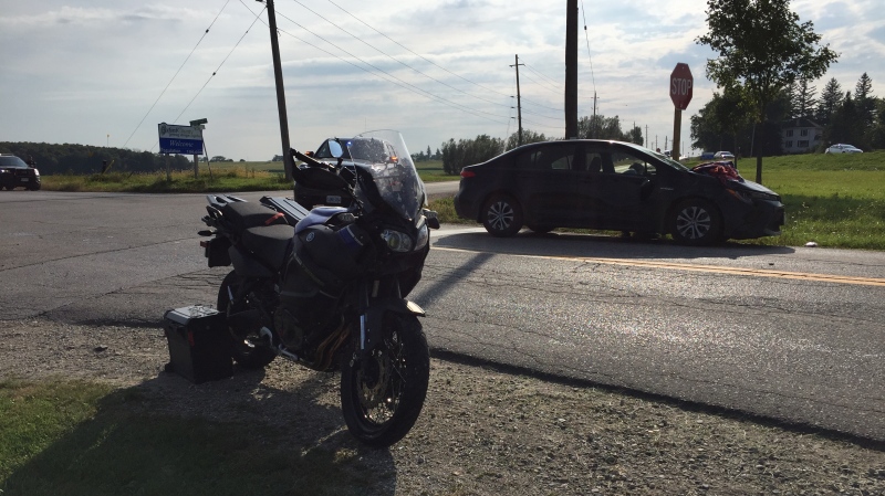 A motorcyclist was taken to hospital after a crash at Punkeydoodles Corners. (Sept. 20, 2019)