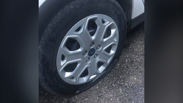 A tire after it was slashed