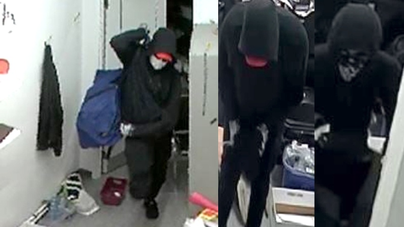 Two suspects sought in a robbery at a south London, Ont. store on Saturday, Sept. 21, 2019 are seen in these images released by police.