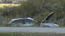 The sedan was involved in a fatal crash near Thamesford, Ont. on Monday, Sept. 23, 2019. (Jim Knight / CTV London) 