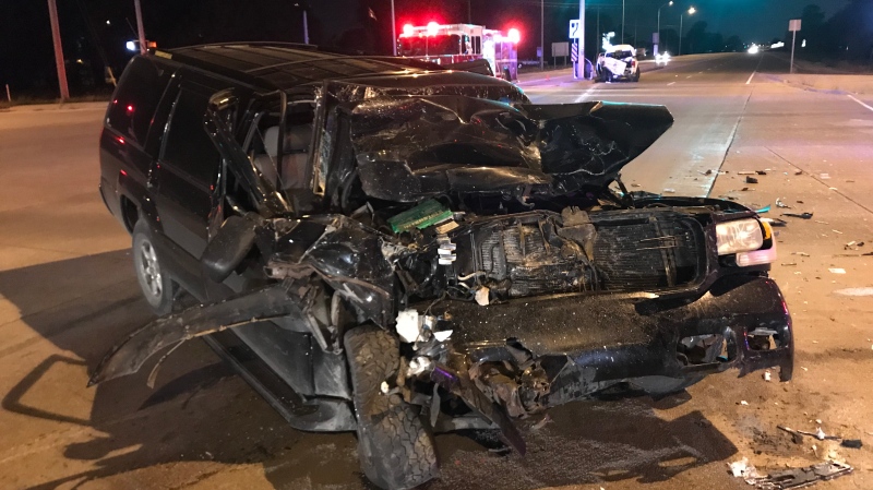 The OPP say three people were sent to hospital after a two vehicle crash at Highway 3 and Walker Road on Sept. 25, 2019. ( Alana Hadadean / CTV Windsor )