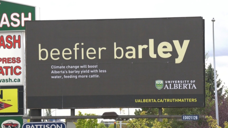 Billboard in west Edmonton talking about a study on climate change. Wednesday Sept. 25, 2019 (CTV News Edmonton)