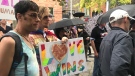 A rally is taking place downtown Toronto in response to an anti-LGBTQ Christian group’s plans to march through the city’s gay village. (Sean Leathong/CTV News Toronto)