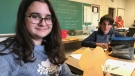 Student shows off her orange shirt at Northview Heights Secondary School on Sept. 30, 2019. (Brian Weatherhead/CTV News Toronto)
