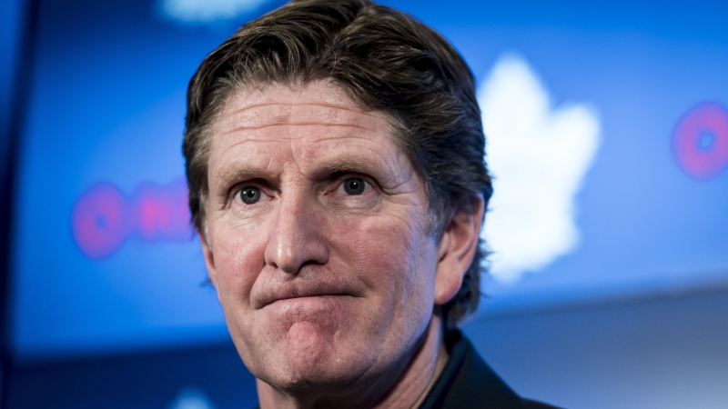 Toronto Maple Leafs Head Coach Mike Babcock speaks to reporters after a locker clean out at the Scotiabank Arena in Toronto, on Thursday, April 25, 2019. THE CANADIAN PRESS/Christopher Katsarov