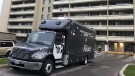 A Forensic Identification Services vehicle is shown at the scene of a homicide investigation at an apartment building in Scarborough on Sept. 22, 2019. (CTV News Toronto / Carol Charles) 
