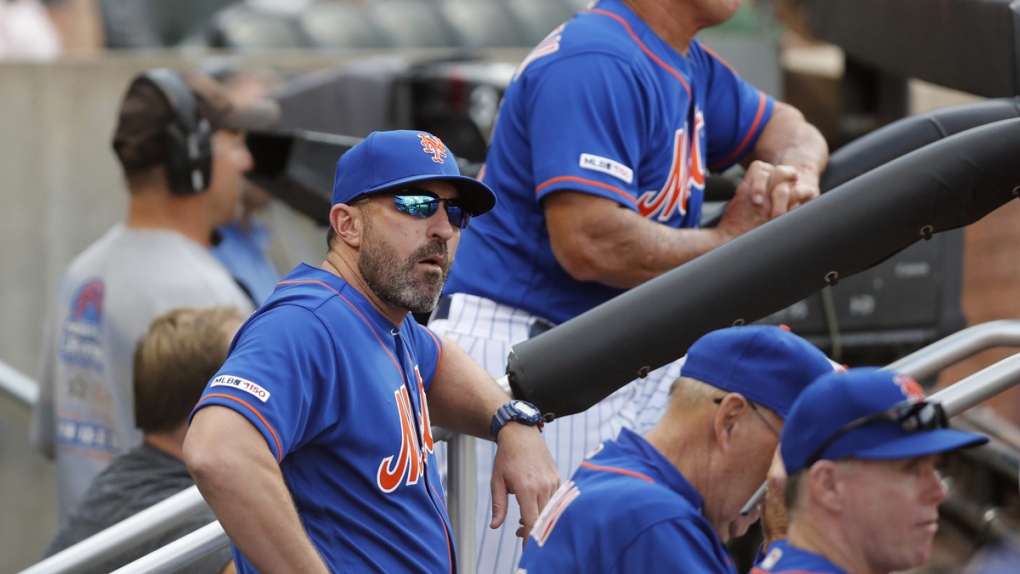 New York Mets manager Mickey Callaway, front left