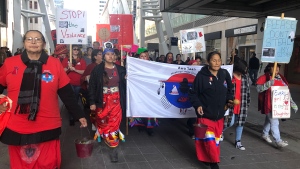 Hundred of Calgarians march down Stephen Avenue for a previous year's Sisters in Spirit Vigil. The 19th annual vigil in Calgary will be held Tuesday.