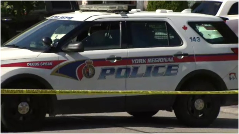 A York Regional Police vehicle is seen here on the scene of a fatal shooting in Newmarket. (CTV News Toronto)
