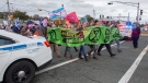 Members of Extinction Rebellion, protesting issues related to climate change, march to the Angus L. Macdonald Bridge in Dartmouth, N.S. on Monday, Oct. 7, 2019. THE CANADIAN PRESS/Andrew Vaughan