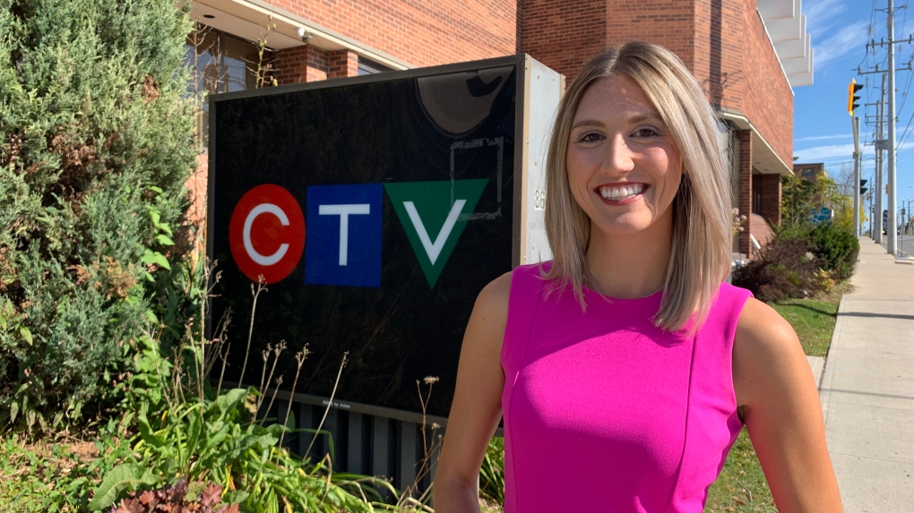 Shannon Bradbury poses in front of CTV Kitchener