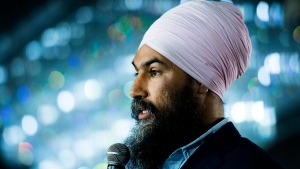 NDP leader Jagmeet Singh speaks at a rally in Surrey, B.C., on Sunday, October 13, 2019. THE CANADIAN PRESS/Nathan Denette