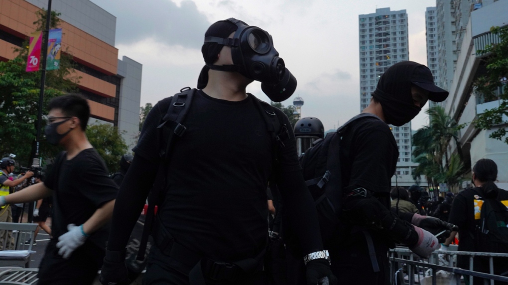 Protesters wearing masks in Hong Kong