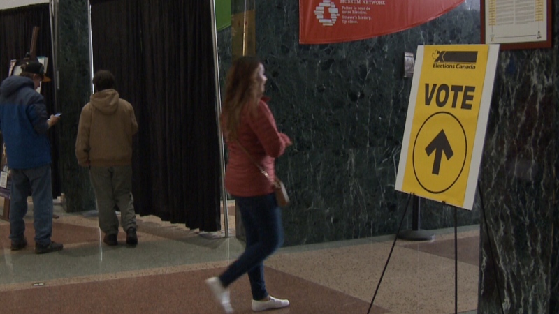 Voter at advance poll at Ottawa city hall.