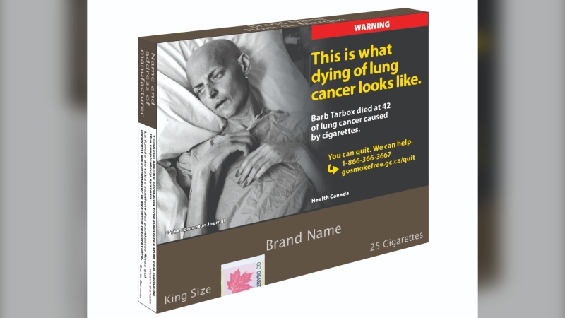 An example of what the new plain packaging will look like. (Source: Health Canada.) 