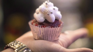 A cupcake "edible" is shown at a stall at an event in Toronto on Sunday, December 18, 2016. THE CANADIAN PRESS/Chris Young