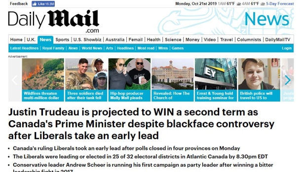 British tabloid the Daily Mail on Canada's electio