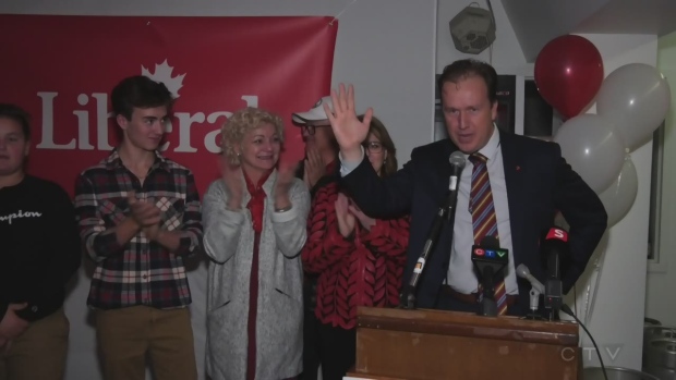 WATCH: Sudbury Liberal incumbent Paul Lefebvre makes victory speech in front of supporters after winning re-election October 21, 2019. (Ian Campbell/CTV Northern Ontario)