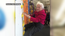 Hazel McCallion, the former mayor of Mississauga, scales a wall at a Mississauga climbing gym. (Source: Hub Climbing)