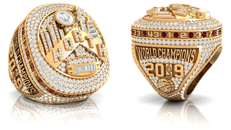 The Toronto Raptors 2019 NBA Championship ring is seen in this undated handout photo. THE CANADIAN PRESS/HO, Baron Rings