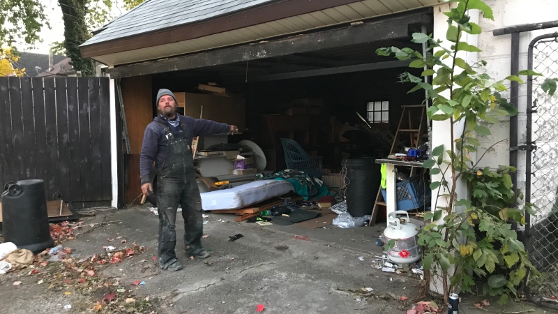 A Windsor man says homeless people are living in his garage in Windsor, Ont., on Wednesday, Oct. 24, 2019. (Alana Hadadean / CTV Windsor)