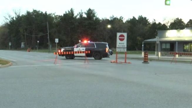 OPP block Glendon Drive west of Komoka Road after a fatal crash in Strathroy-Caradoc, Ont. on Friday, Oct. 25, 2019. (Taylor Choma / CTV London)
