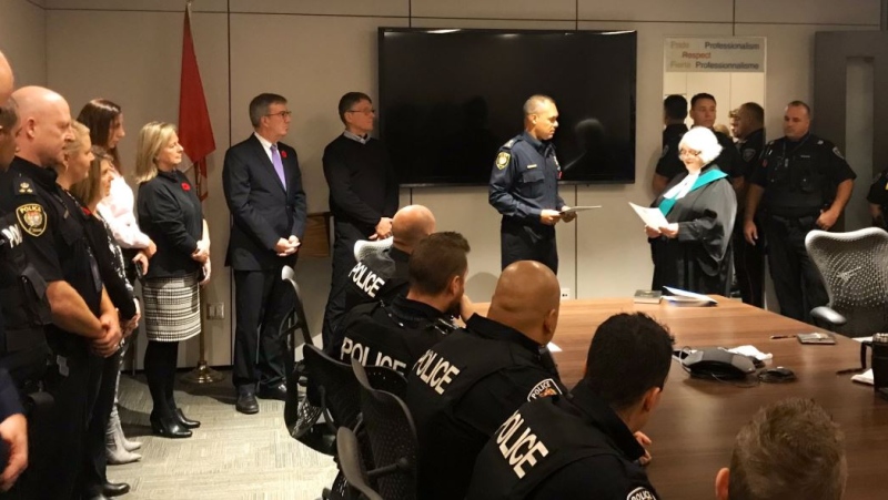 Peter Sloly was sworn-in as new Chief of the Ottawa Police Service during a private ceremony at Ottawa Police headquarters at 6:30 a.m. on Monday, Oct. 28, 2019. (Jim Watson/Twitter)