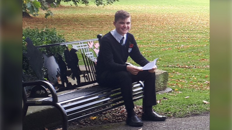 Joshua Dyer, 14, during filming for a Remembrance Day segment on the BBC. (Helen Reed)