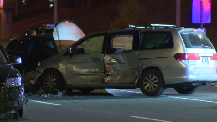 Three vehicles after a crash in Kitchener