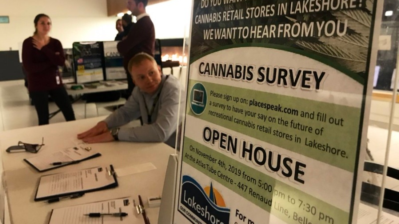 Residents attend an open house about cannabis retail stores in Lakeshore, Ont., on Monday, Nov. 5, 2019. (Rich Garton / CTV Windsor)