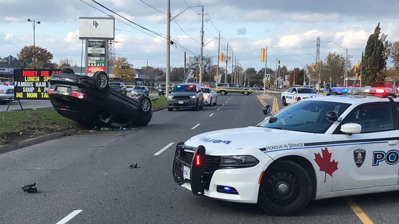 The crash took place in the 2400 block of Dougall Avenue in Windsor on Tuesday, Nov. 5, 2019. (Rich Garton / CTV Windsor) 