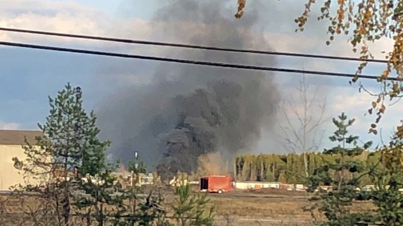 Smoke is visible at an industrial area in Ottawa's south end on Tuesday, Nov. 5, 2019. (Willem Van Westerop/CTV Viewer)
