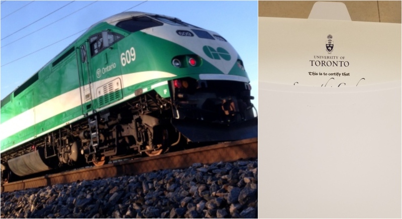 A University of Toronto graduate who mistakenly left her degree on the GO train while heading home from her graduation ceremony will get it back thanks to the good deed of a stranger.