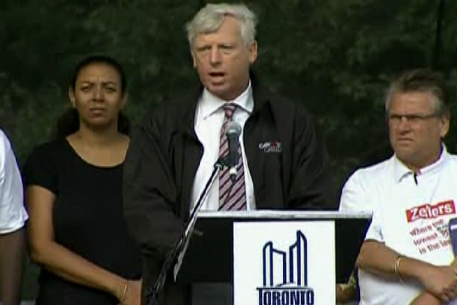 Toronto Mayor David Miller speaks at Nathan Phillips Square for Labour Day Festivities in Toronto, Monday, Sept, 7, 2009.
