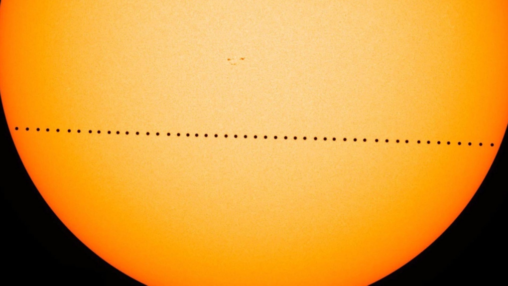 Mercury passes directly between the sun and Earth