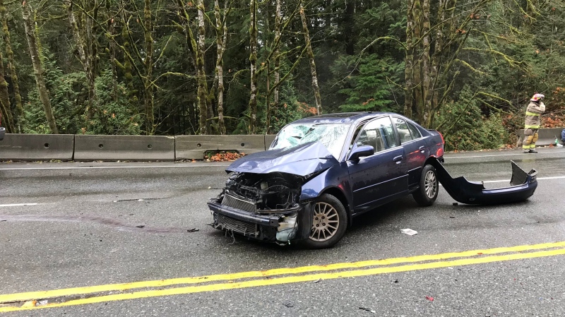 Traffic was closed in both directions along Highway 4 near Port Alberni following a two-vehicle collision. (Port Alberni Fire Twitter)