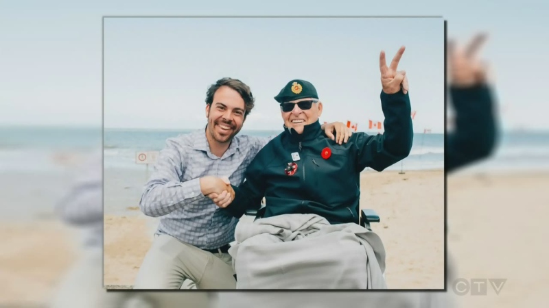 Eric poses with one of his new friends, one of the 410 Canadian veterans he interviewed as he travelled across the country.
