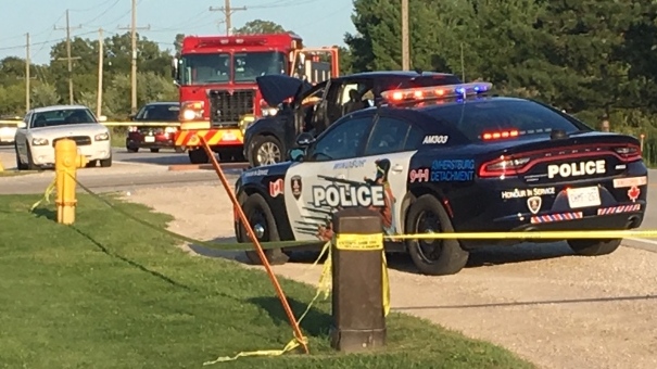 Police investigate a Motorcycle crash in Amherstburg, Ont., on Thursday, Aug. 29, 2019. (Chris Campbell / CTV Windsor)