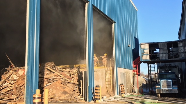 A fire at a waste management service in Waterford has caused at least $600,000 in damages. (Courtesy: Norfolk County Fire Department)